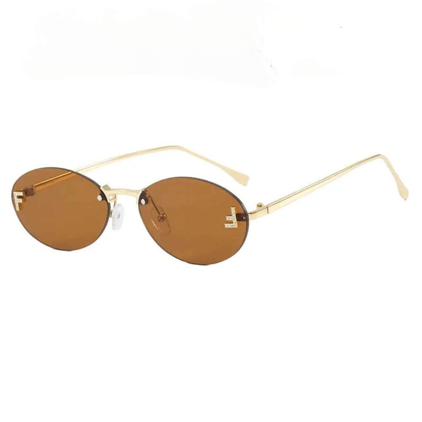 SlRimless Retro Oval Sunglasses Cat Eye Sun Glasses Frameless F Letter Sunglass Shade Driving Eyewear - ROYAL EQUIPS