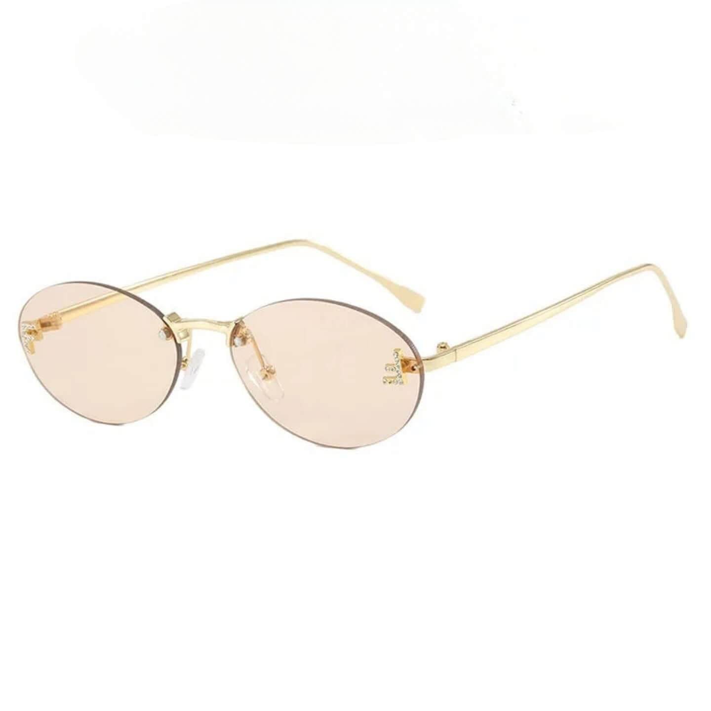 SlRimless Retro Oval Sunglasses Cat Eye Sun Glasses Frameless F Letter Sunglass Shade Driving Eyewear - ROYAL EQUIPS