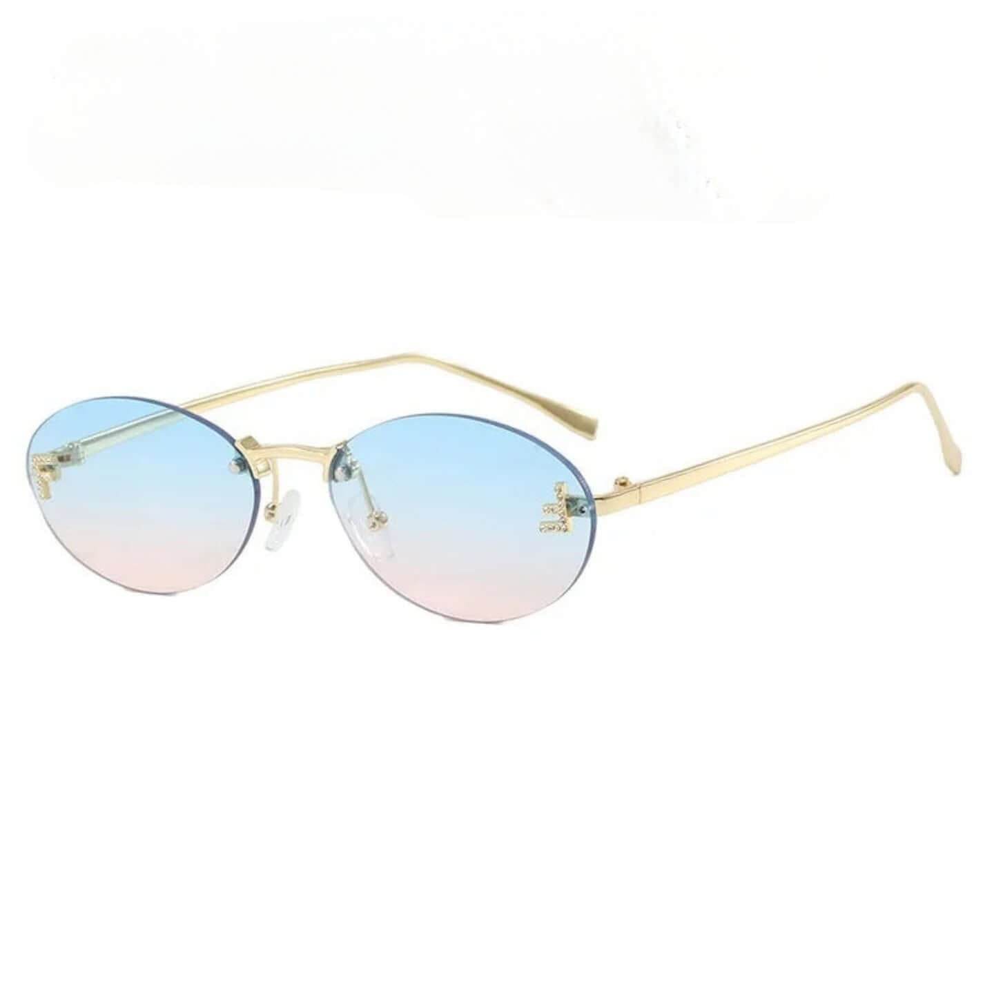 SlRimless Retro Oval Sunglasses Cat Eye Sun Glasses Frameless F Letter Sunglass Shade Driving Eyewear - ROYAL EQUIPS