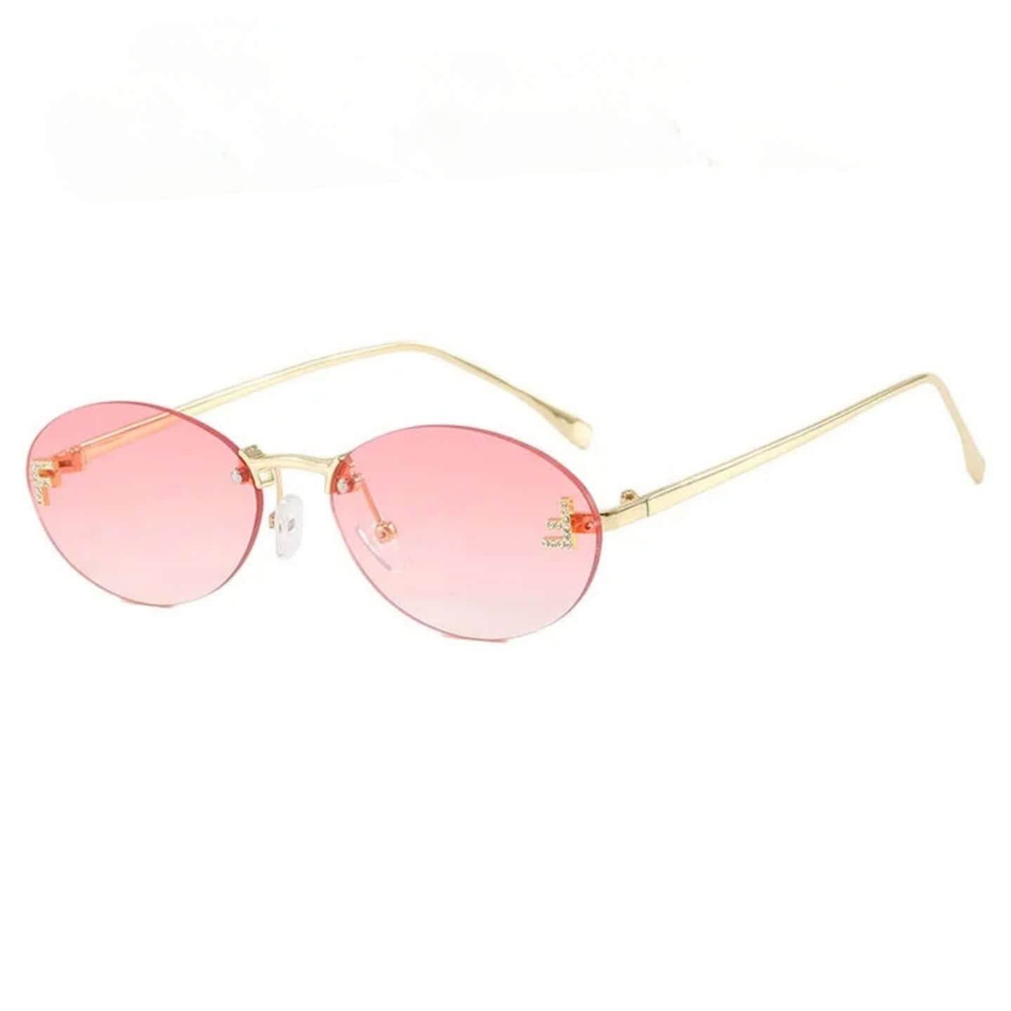 SlRimless Retro Oval Sunglasses Cat Eye Sun Glasses Frameless F Letter Sunglass Shade Driving Eyewear - ROYAL EQUIPS
