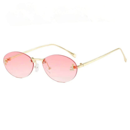 SlRimless Retro Oval Sunglasses Cat Eye Sun Glasses Frameless F Letter Sunglass Shade Driving Eyewear - ROYAL EQUIPS
