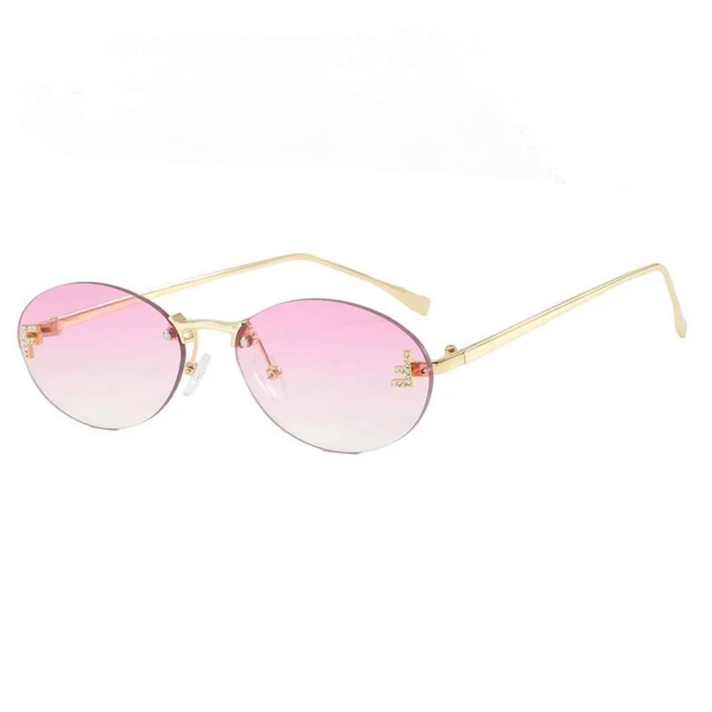 SlRimless Retro Oval Sunglasses Cat Eye Sun Glasses Frameless F Letter Sunglass Shade Driving Eyewear - ROYAL EQUIPS