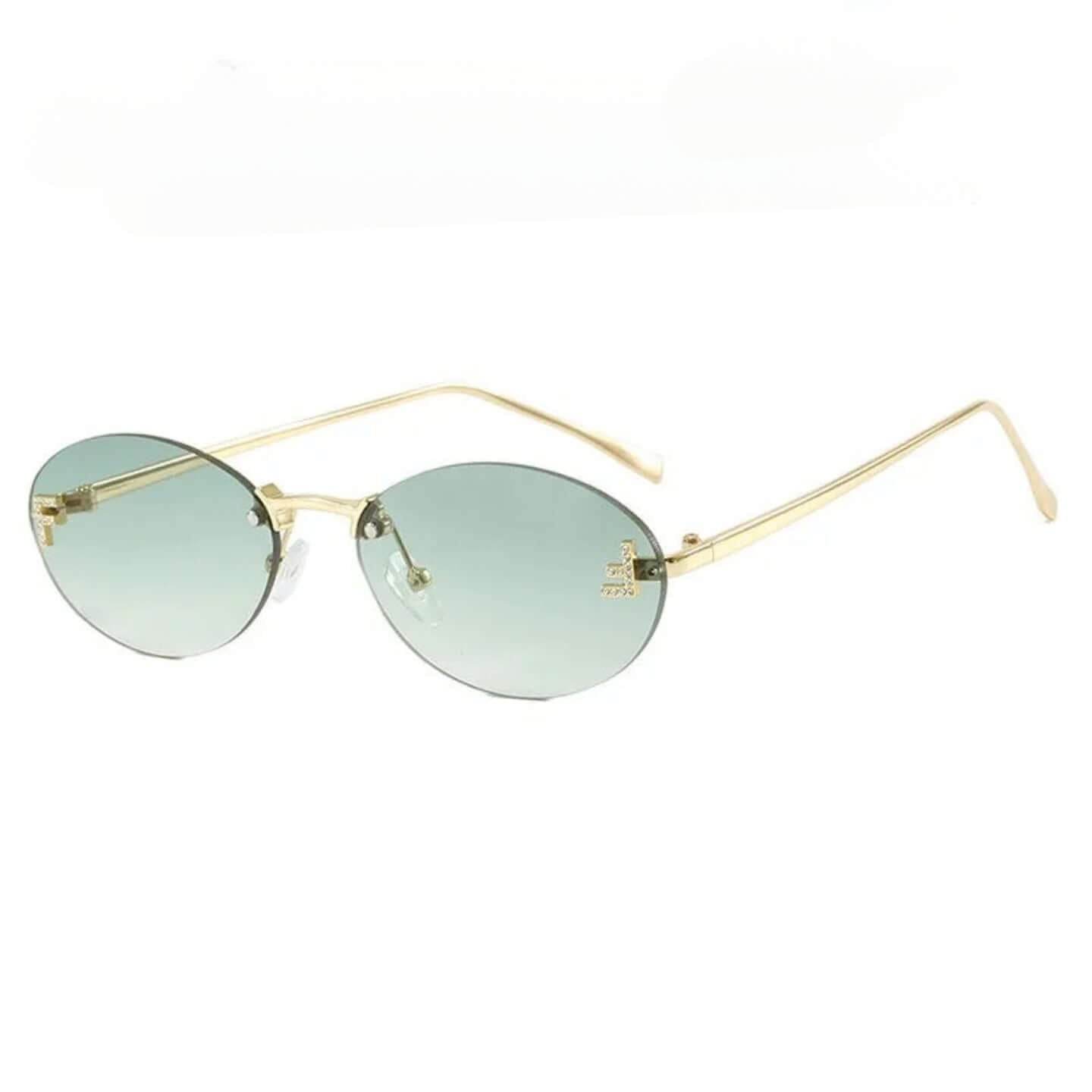 SlRimless Retro Oval Sunglasses Cat Eye Sun Glasses Frameless F Letter Sunglass Shade Driving Eyewear - ROYAL EQUIPS