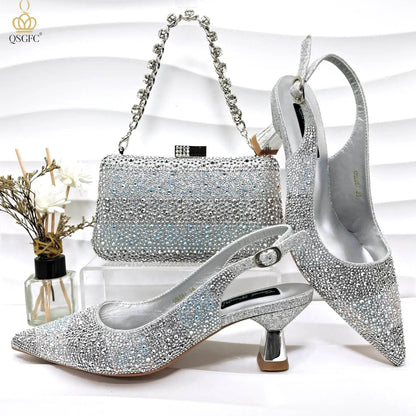 Gold Color Elegant Hollow Rhinestones High Heels Wedges Shoes Matching Bag - ROYAL EQUIPS