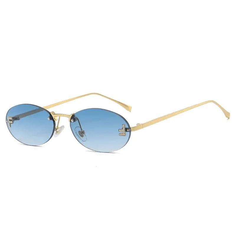 SlRimless Retro Oval Sunglasses Cat Eye Sun Glasses Frameless F Letter Sunglass Shade Driving Eyewear - ROYAL EQUIPS