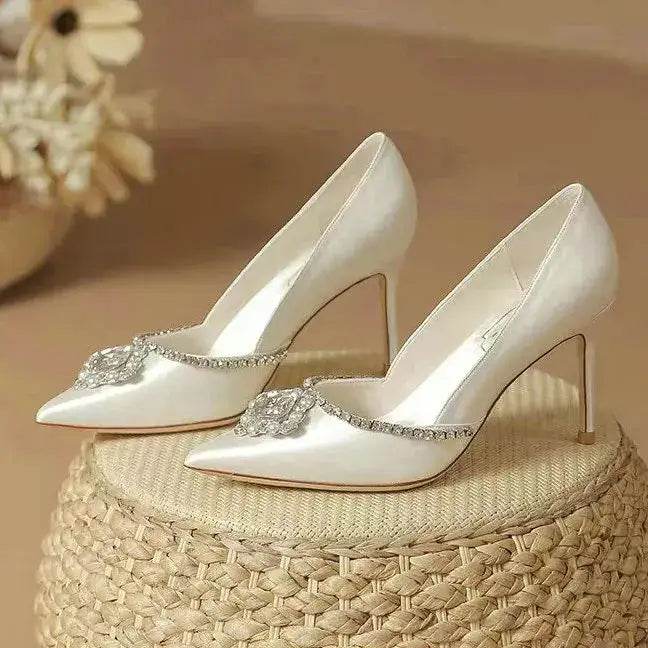 Elegant Wedding Shoes Bridal Shoes White Rhinestone High Heels Bridesmaid Pumps - ROYAL EQUIPS