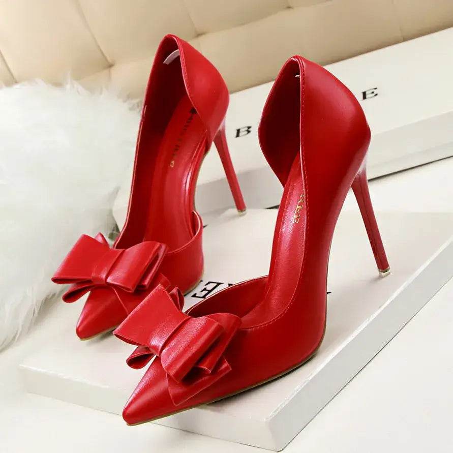 Women 7.5cm 10cm High Heels Leather Pumps Scarpins Sweet Cute Bow Low Heels Wedding Bridal Pink, Yellow, Blue Shoes - ROYAL EQUIPS