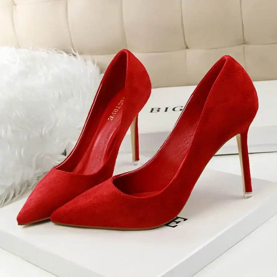 9cm High Heels Burgundy Pumps Plus Sized Suede Bridal Scarpins Prom Shoes - ROYAL EQUIPS
