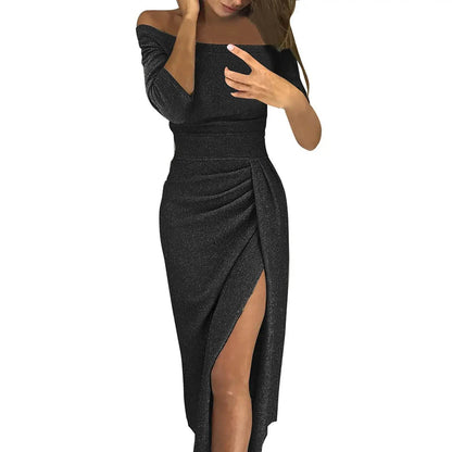 Strapless High Slit Tight Long Sleeve Elegant Dress - ROYAL EQUIPS
