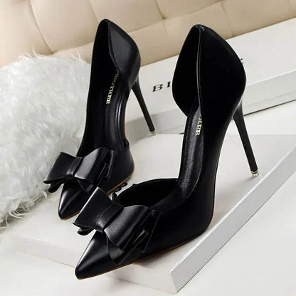 Women 7.5cm 10cm High Heels Leather Pumps Scarpins Sweet Cute Bow Low Heels Wedding Bridal Pink, Yellow, Blue Shoes - ROYAL EQUIPS
