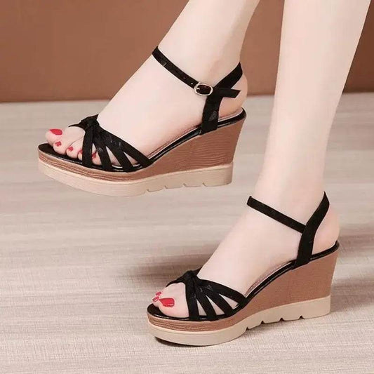 Thick Sole Leather Casual Platform Sandals High Heels Wedges Shoes for Office - ROYAL EQUIPS