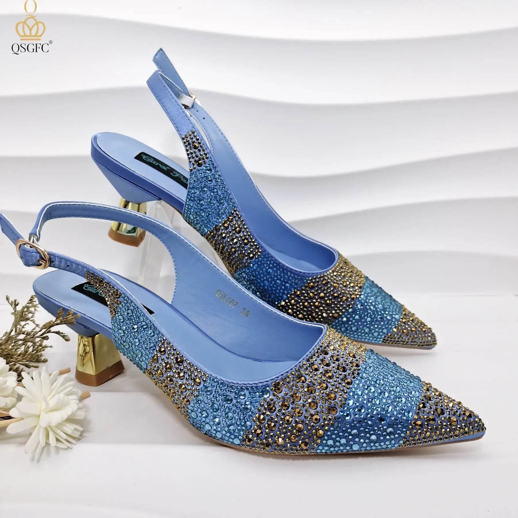 Gold Color Elegant Hollow Rhinestones High Heels Wedges Shoes Matching Bag - ROYAL EQUIPS