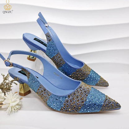 Gold Color Elegant Hollow Rhinestones High Heels Wedges Shoes Matching Bag - ROYAL EQUIPS