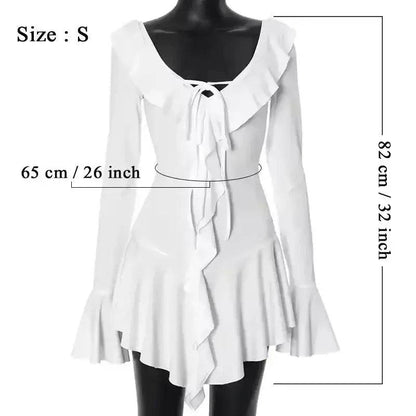 Talenza Backless Lace Up Slim Fit Mini Dress Women's Sexy Bell Sleeve Party Dress Solid Color Deep V High Waist Dress For Women - ROYAL EQUIPS