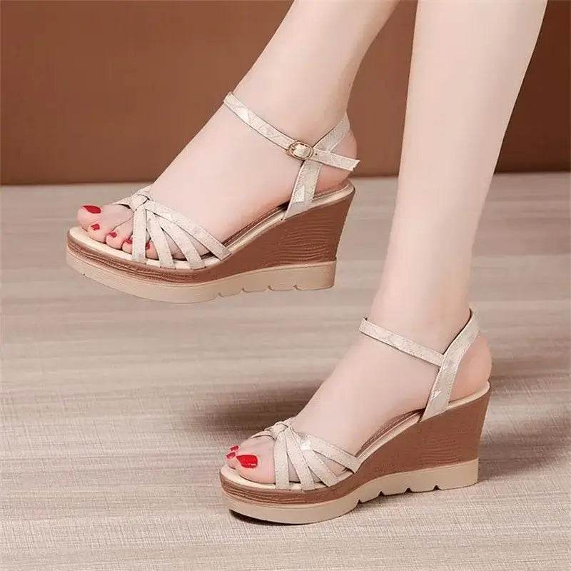 Thick Sole Leather Casual Platform Sandals High Heels Wedges Shoes for Office - ROYAL EQUIPS