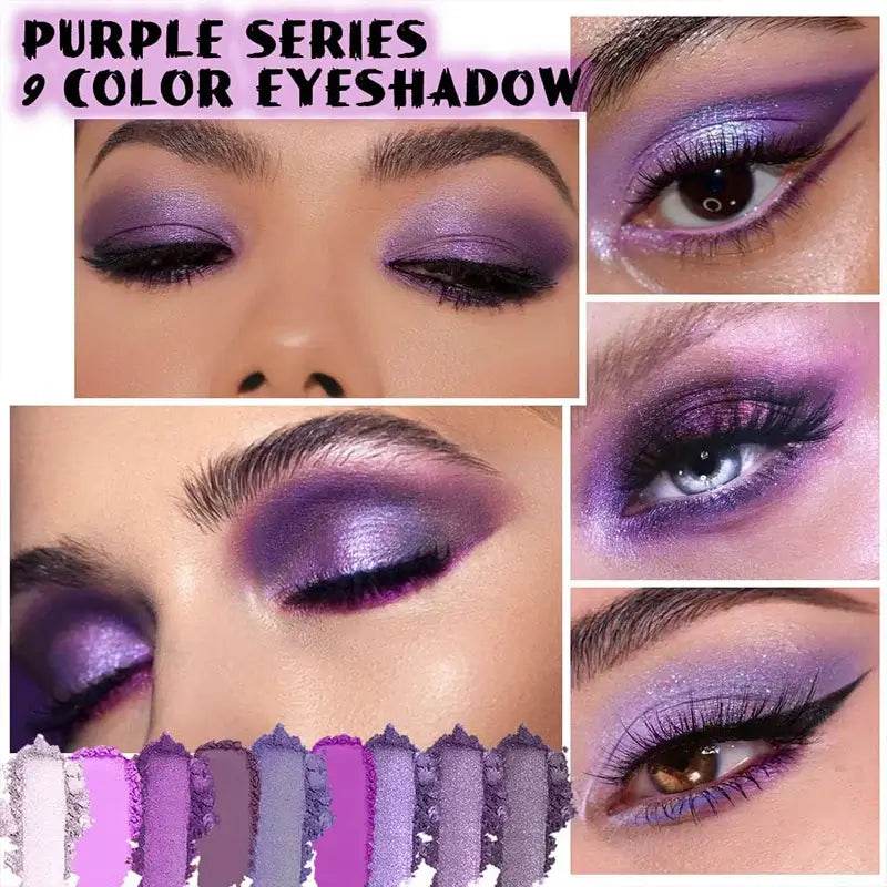 9 Colors Glitter Eyeshadow Palette Purple Shimmer Pearlescent Waterproof Matte Acrylic Make-up - ROYAL EQUIPS