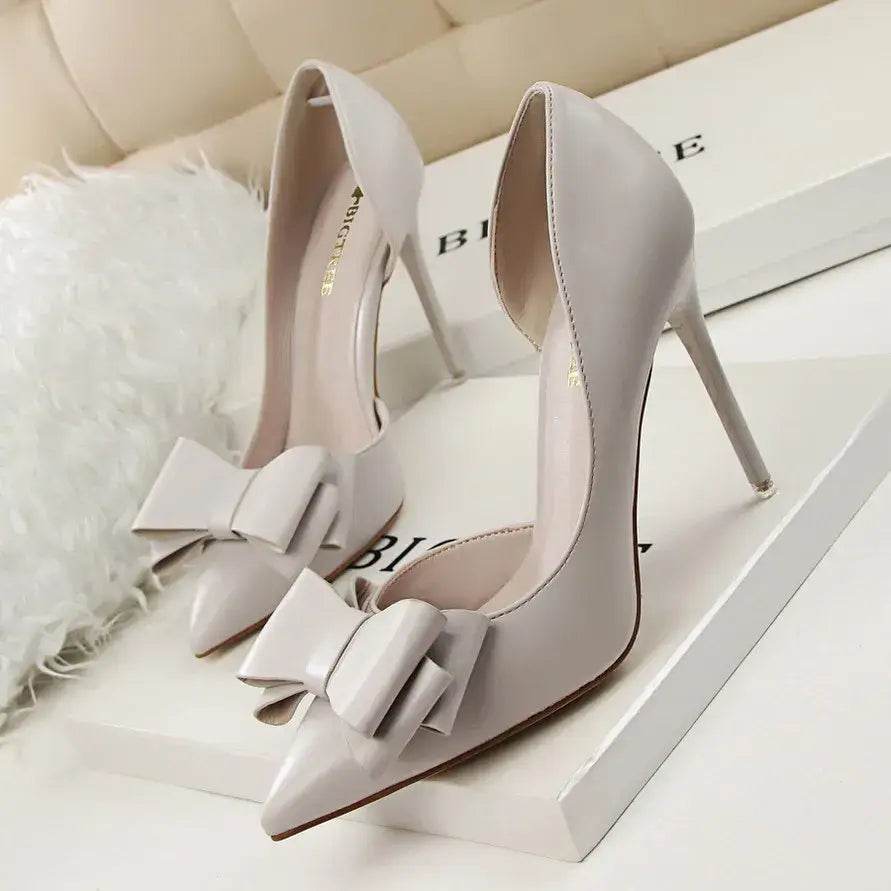 Women 7.5cm 10cm High Heels Leather Pumps Scarpins Sweet Cute Bow Low Heels Wedding Bridal Pink, Yellow, Blue Shoes - ROYAL EQUIPS