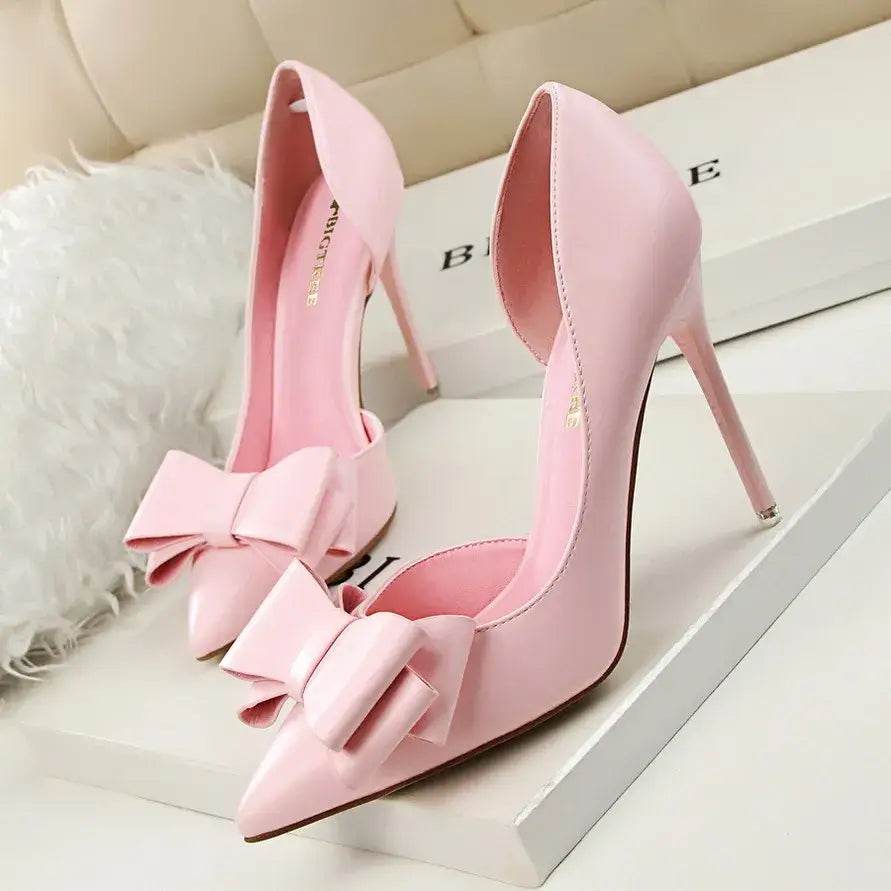 Women 7.5cm 10cm High Heels Leather Pumps Scarpins Sweet Cute Bow Low Heels Wedding Bridal Pink, Yellow, Blue Shoes - ROYAL EQUIPS