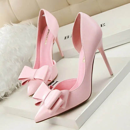 Women 7.5cm 10cm High Heels Leather Pumps Scarpins Sweet Cute Bow Low Heels Wedding Bridal Pink, Yellow, Blue Shoes - ROYAL EQUIPS