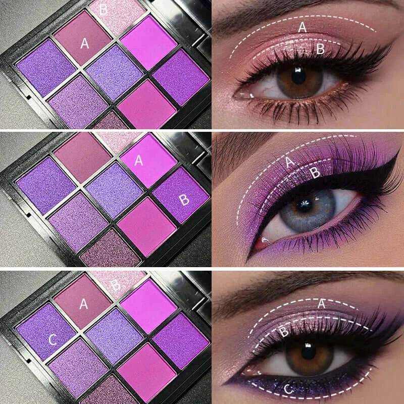 9 Colors Glitter Eyeshadow Palette Purple Shimmer Pearlescent Waterproof Matte Acrylic Make-up - ROYAL EQUIPS