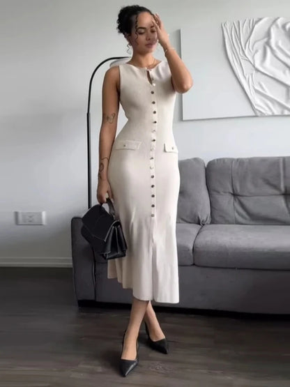 Elegant Button-Down Midi Dress – Timeless Sophistication