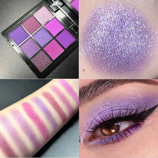 9 Colors Glitter Eyeshadow Palette Purple Shimmer Pearlescent Waterproof Matte Acrylic Make-up - ROYAL EQUIPS