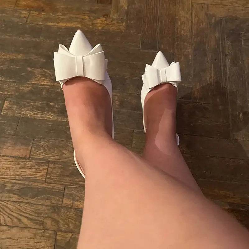 Women 7.5cm 10cm High Heels Leather Pumps Scarpins Sweet Cute Bow Low Heels Wedding Bridal Pink, Yellow, Blue Shoes - ROYAL EQUIPS