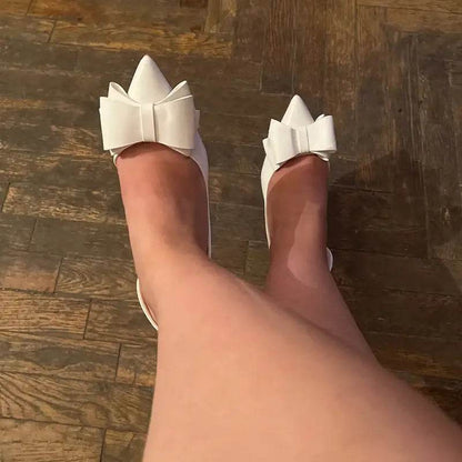 Women 7.5cm 10cm High Heels Leather Pumps Scarpins Sweet Cute Bow Low Heels Wedding Bridal Pink, Yellow, Blue Shoes - ROYAL EQUIPS