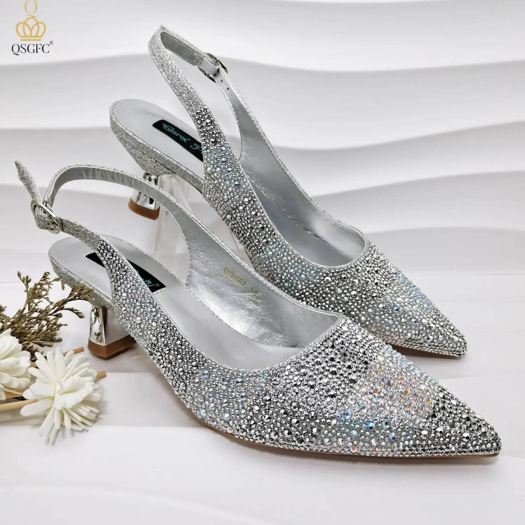 Gold Color Elegant Hollow Rhinestones High Heels Wedges Shoes Matching Bag - ROYAL EQUIPS