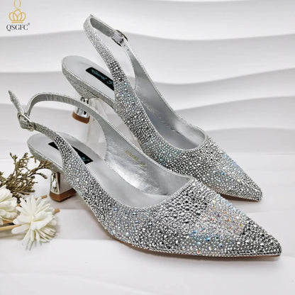 Gold Color Elegant Hollow Rhinestones High Heels Wedges Shoes Matching Bag - ROYAL EQUIPS