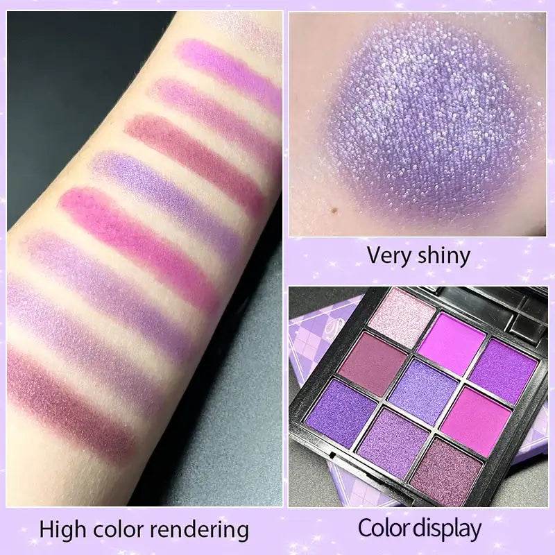 9 Colors Glitter Eyeshadow Palette Purple Shimmer Pearlescent Waterproof Matte Acrylic Make-up - ROYAL EQUIPS