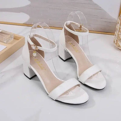 Ladies Pumps Round Toe PU 6CM Thick High Heels Buckle Strap Shallow Shoe Size 35-42 - ROYAL EQUIPS