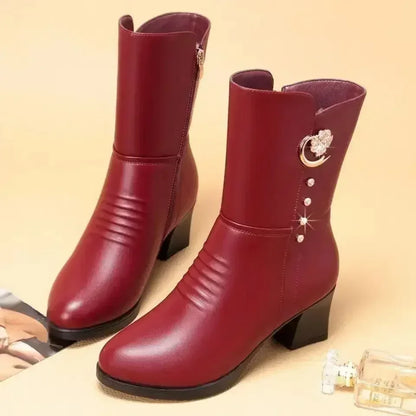 Soft Leather Ankle Round Toe Zipper Casual Boots