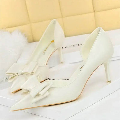 Women 7.5cm 10cm High Heels Leather Pumps Scarpins Sweet Cute Bow Low Heels Wedding Bridal Pink, Yellow, Blue Shoes - ROYAL EQUIPS