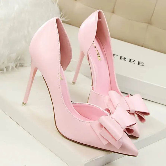 Women 7.5cm 10cm High Heels Leather Pumps Scarpins Sweet Cute Bow Low Heels Wedding Bridal Pink, Yellow, Blue Shoes - ROYAL EQUIPS