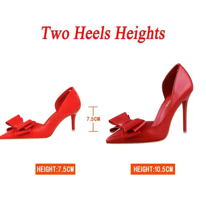 Women 7.5cm 10cm High Heels Leather Pumps Scarpins Sweet Cute Bow Low Heels Wedding Bridal Pink, Yellow, Blue Shoes - ROYAL EQUIPS
