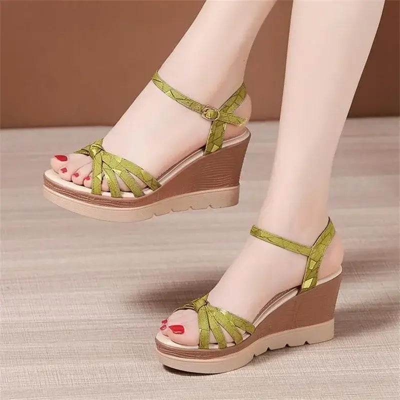 Thick Sole Leather Casual Platform Sandals High Heels Wedges Shoes for Office - ROYAL EQUIPS