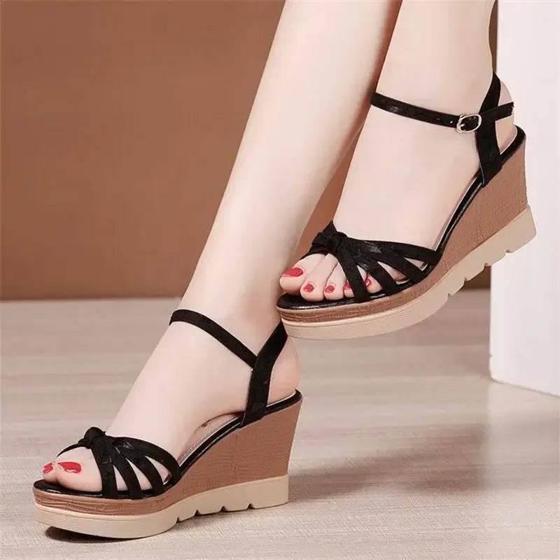Thick Sole Leather Casual Platform Sandals High Heels Wedges Shoes for Office - ROYAL EQUIPS