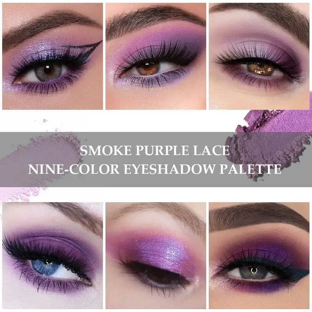 9 Colors Glitter Eyeshadow Palette Purple Shimmer Pearlescent Waterproof Matte Acrylic Make-up - ROYAL EQUIPS