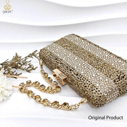 Gold Color Elegant Hollow Rhinestones High Heels Wedges Shoes Matching Bag - ROYAL EQUIPS