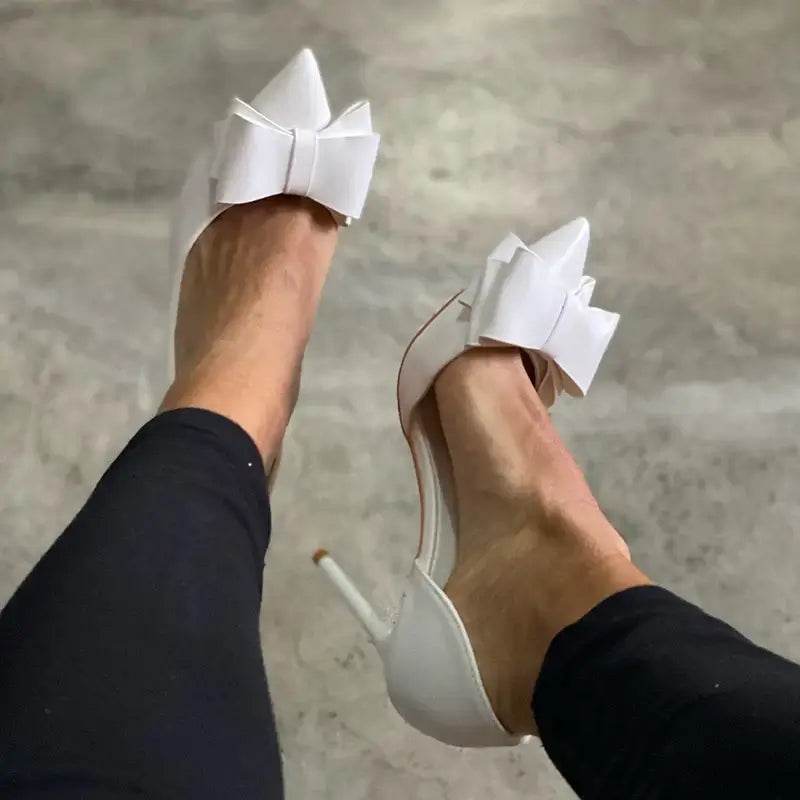Women 7.5cm 10cm High Heels Leather Pumps Scarpins Sweet Cute Bow Low Heels Wedding Bridal Pink, Yellow, Blue Shoes - ROYAL EQUIPS