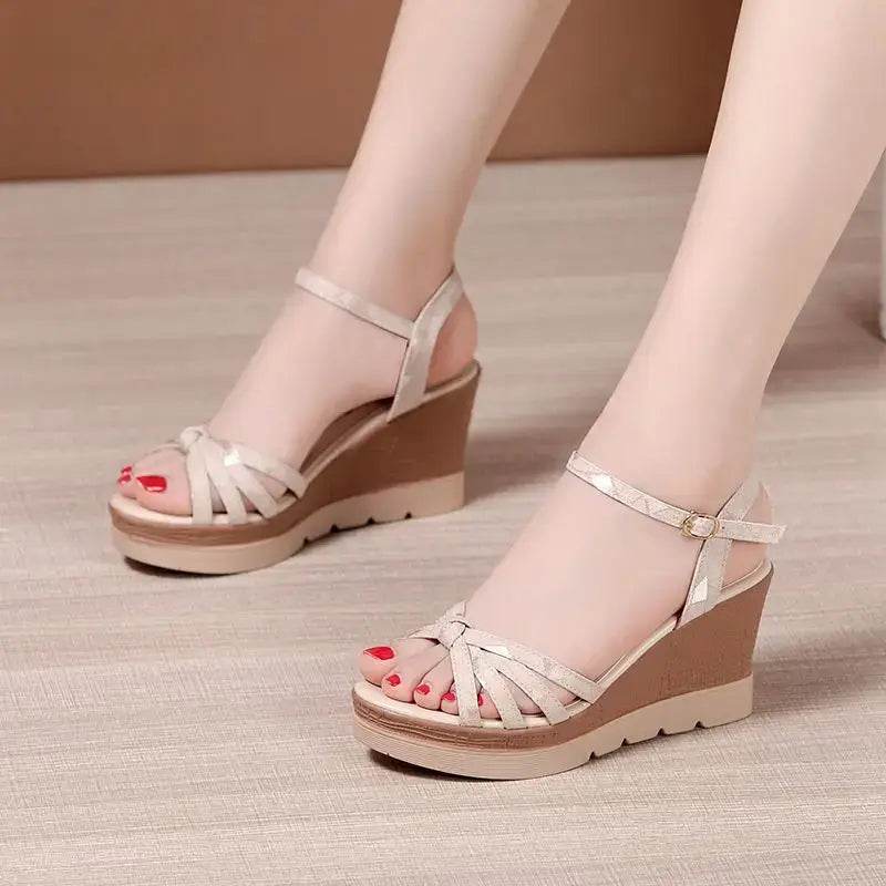 Thick Sole Leather Casual Platform Sandals High Heels Wedges Shoes for Office - ROYAL EQUIPS