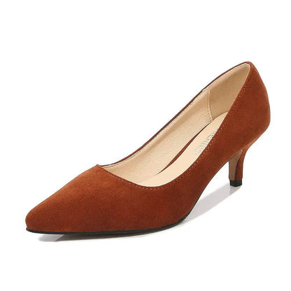 Low Heel Pumps Lady Pointed Toe Kitten Heels Female Green Flock Red - ROYAL EQUIPS