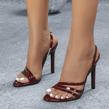 Slip-On Back Strap Sandals Patent Leather Narrow Band Open Toe Gladiator High Heels - ROYAL EQUIPS
