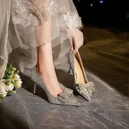 Luxury Pointed Toe Pumps Sequined Rhinestone Butterfly Gold Silver High Heels Party Wedding Shoes - ROYAL EQUIPS