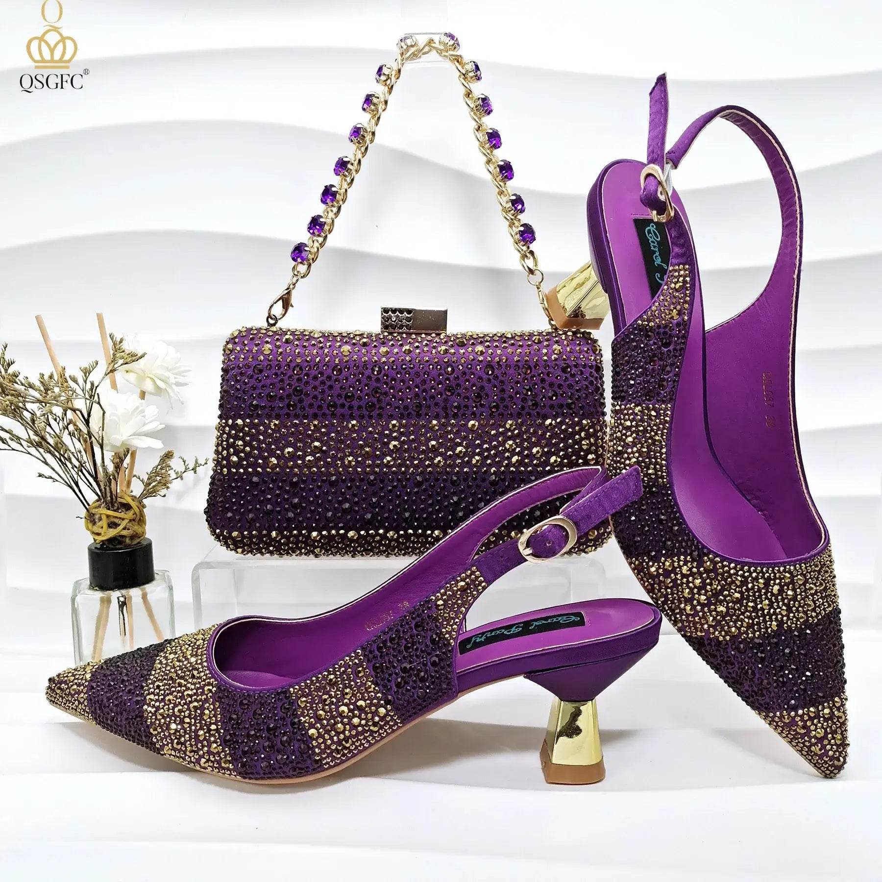 Gold Color Elegant Hollow Rhinestones High Heels Wedges Shoes Matching Bag - ROYAL EQUIPS