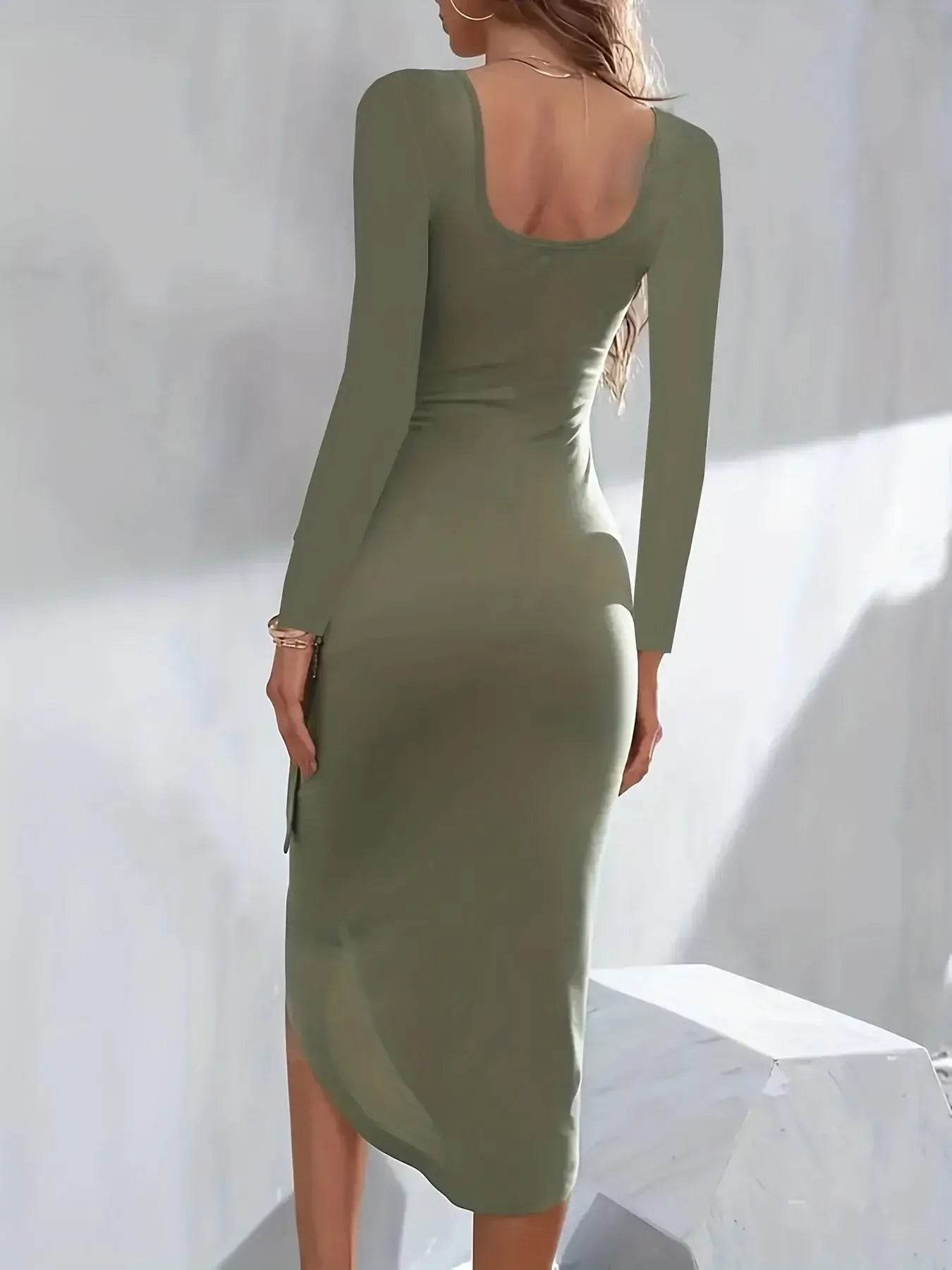 Elegant Bow-Tie Belt Bodycon Dress - Long Sleeve Casual Party Wear - ROYAL EQUIPS