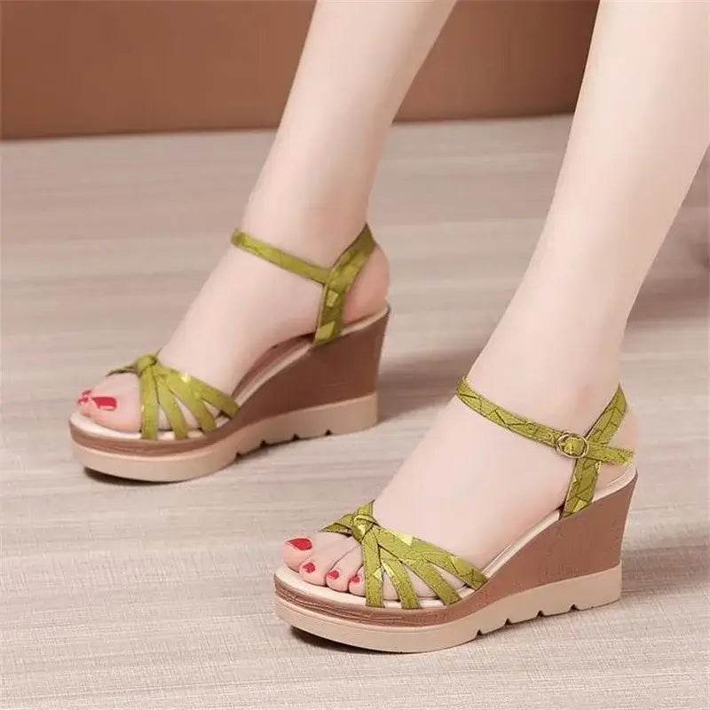 Thick Sole Leather Casual Platform Sandals High Heels Wedges Shoes for Office - ROYAL EQUIPS