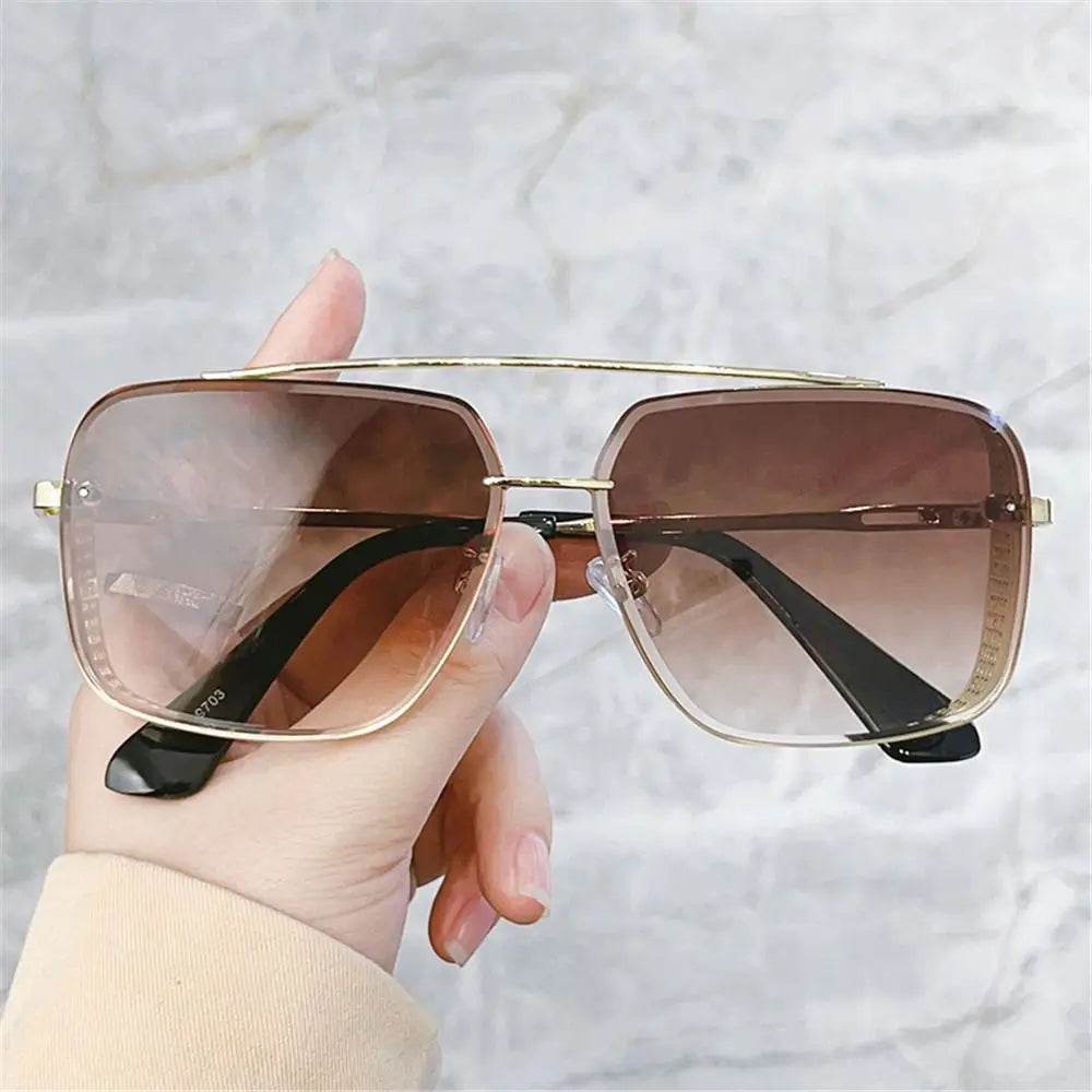 Men/Women Retro Rimless Punk Eyewear Shades Goggle UV400 Sunglasses Steampunk Sun Glasses Gold Square Frame - ROYAL EQUIPS
