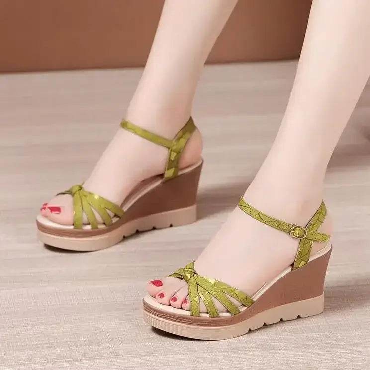 Thick Sole Leather Casual Platform Sandals High Heels Wedges Shoes for Office - ROYAL EQUIPS